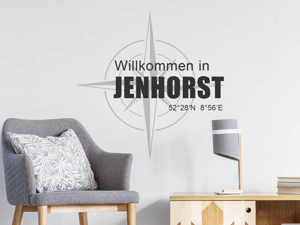 Wandtattoo Willkommen in Jenhorst mit den Koordinaten 52°28'N 8°56'E