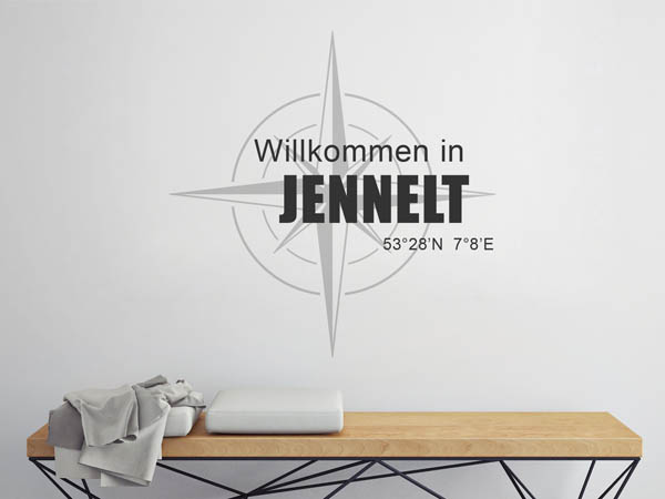 Wandtattoo Willkommen in Jennelt mit den Koordinaten 53°28'N 7°8'E