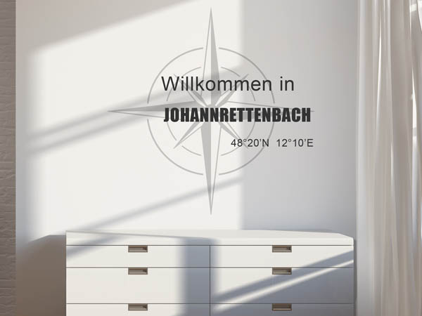 Wandtattoo Willkommen in Johannrettenbach mit den Koordinaten 48°20'N 12°10'E