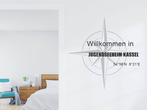 Wandtattoo Willkommen in Jugendseeheim Kassel mit den Koordinaten 54°58'N 8°21'E