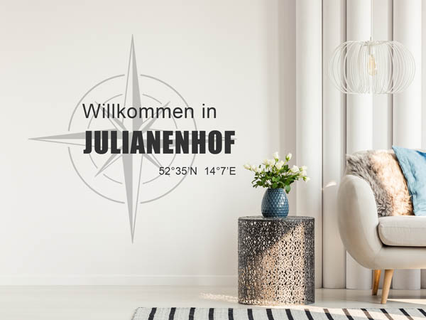 Wandtattoo Willkommen in Julianenhof mit den Koordinaten 52°35'N 14°7'E