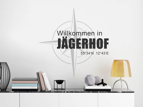 Wandtattoo Willkommen in Jägerhof mit den Koordinaten 53°34'N 12°43'E