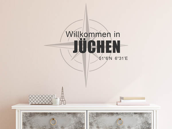 Wandtattoo Willkommen in Jüchen mit den Koordinaten 51°6'N 6°31'E