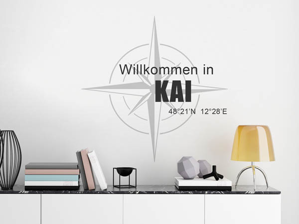 Wandtattoo Willkommen in Kai mit den Koordinaten 48°21'N 12°28'E