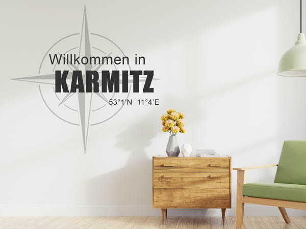 Wandtattoo Willkommen in Karmitz mit den Koordinaten 53°1'N 11°4'E