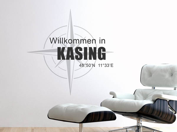 Wandtattoo Willkommen in Kasing mit den Koordinaten 48°50'N 11°33'E