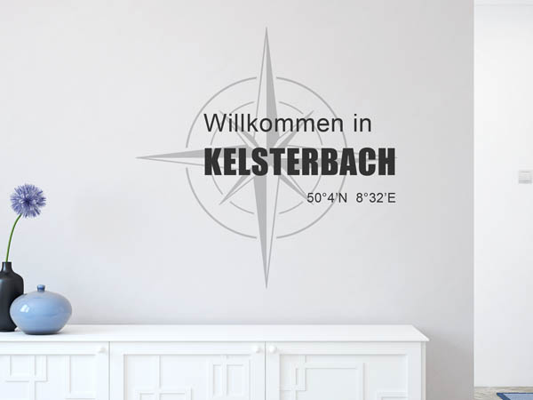 Wandtattoo Willkommen in Kelsterbach mit den Koordinaten 50°4'N 8°32'E