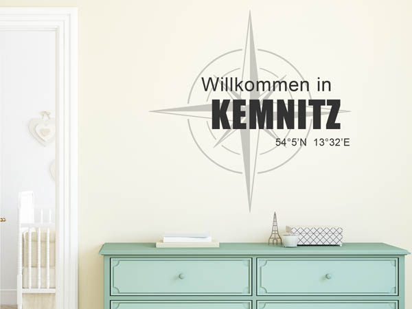 Wandtattoo Willkommen in Kemnitz mit den Koordinaten 54°5'N 13°32'E