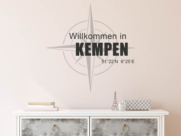 Wandtattoo Willkommen in Kempen mit den Koordinaten 51°22'N 6°25'E