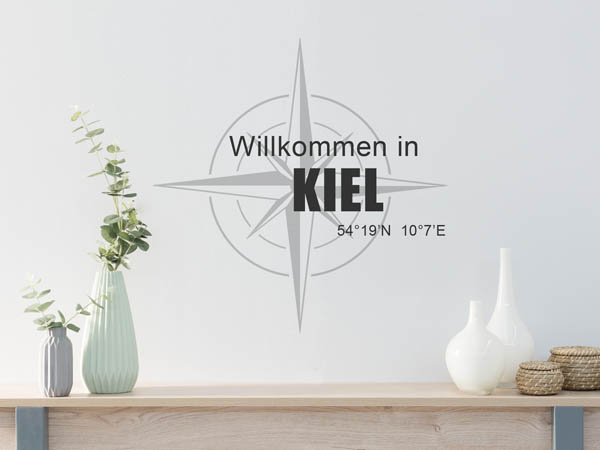 Wandtattoo Willkommen in Kiel mit den Koordinaten 54°19'N 10°7'E