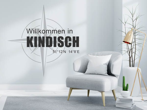 Wandtattoo Willkommen in Kindisch mit den Koordinaten 51°12'N 14°8'E