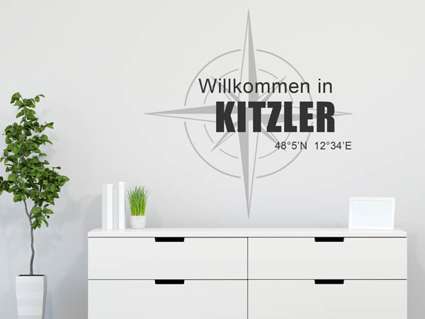 Wandtattoo Willkommen in Kitzler mit den Koordinaten 48°5'N 12°34'E