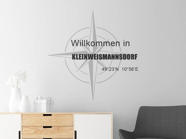Wandtattoo Willkommen in Kleinweismannsdorf mit den Koordinaten 49°23'N 10°56'E