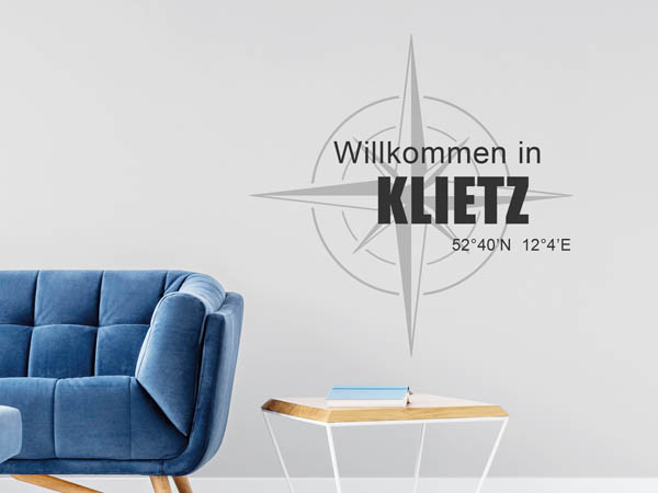 Wandtattoo Willkommen in Klietz mit den Koordinaten 52°40'N 12°4'E