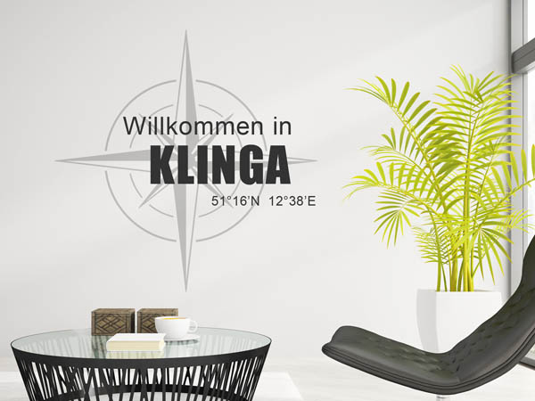 Wandtattoo Willkommen in Klinga mit den Koordinaten 51°16'N 12°38'E