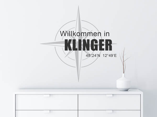 Wandtattoo Willkommen in Klinger mit den Koordinaten 48°24'N 12°49'E