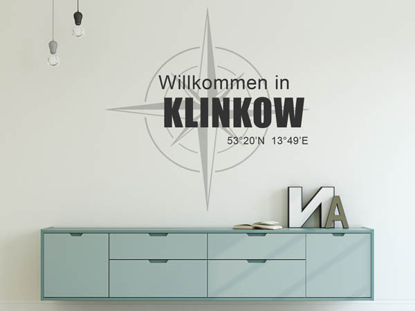 Wandtattoo Willkommen in Klinkow mit den Koordinaten 53°20'N 13°49'E