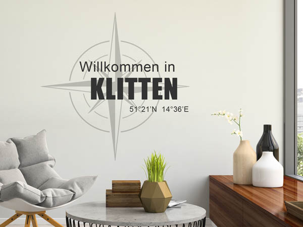 Wandtattoo Willkommen in Klitten mit den Koordinaten 51°21'N 14°36'E