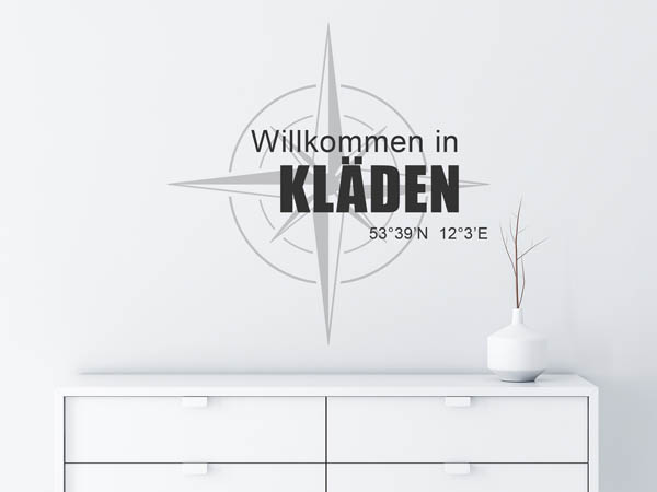 Wandtattoo Willkommen in Kläden mit den Koordinaten 53°39'N 12°3'E