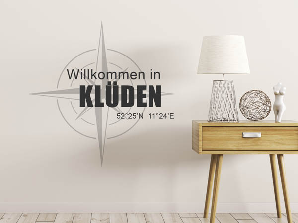 Wandtattoo Willkommen in Klüden mit den Koordinaten 52°25'N 11°24'E