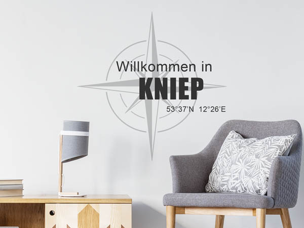 Wandtattoo Willkommen in Kniep mit den Koordinaten 53°37'N 12°26'E