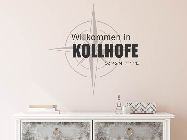 Wandtattoo Willkommen in Kollhofe mit den Koordinaten 52°42'N 7°17'E