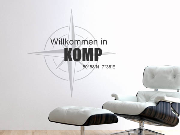 Wandtattoo Willkommen in Komp mit den Koordinaten 50°58'N 7°38'E