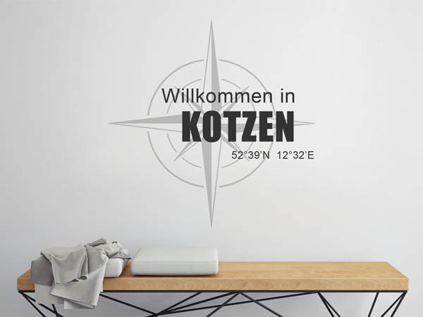 Wandtattoo Willkommen in Kotzen mit den Koordinaten 52°39'N 12°32'E