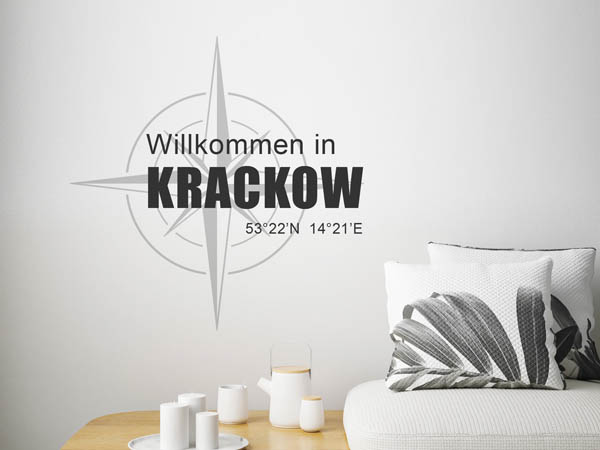 Wandtattoo Willkommen in Krackow mit den Koordinaten 53°22'N 14°21'E
