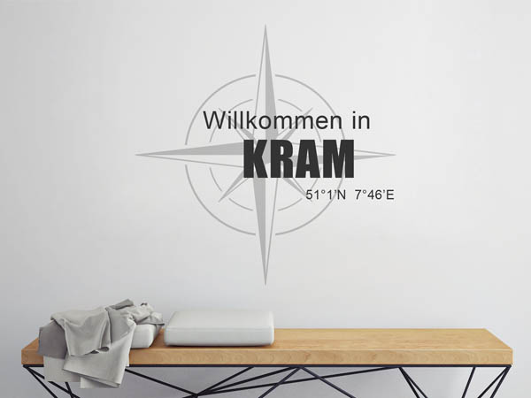 Wandtattoo Willkommen in Kram mit den Koordinaten 51°1'N 7°46'E