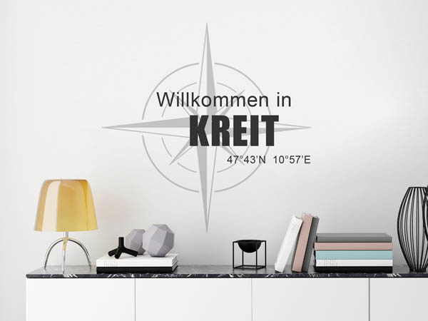 Wandtattoo Willkommen in Kreit mit den Koordinaten 47°43'N 10°57'E