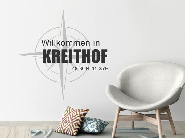 Wandtattoo Willkommen in Kreithof mit den Koordinaten 48°36'N 11°35'E