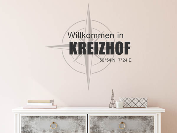 Wandtattoo Willkommen in Kreizhof mit den Koordinaten 50°54'N 7°24'E