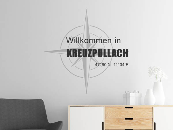 Wandtattoo Willkommen in Kreuzpullach mit den Koordinaten 47°60'N 11°34'E