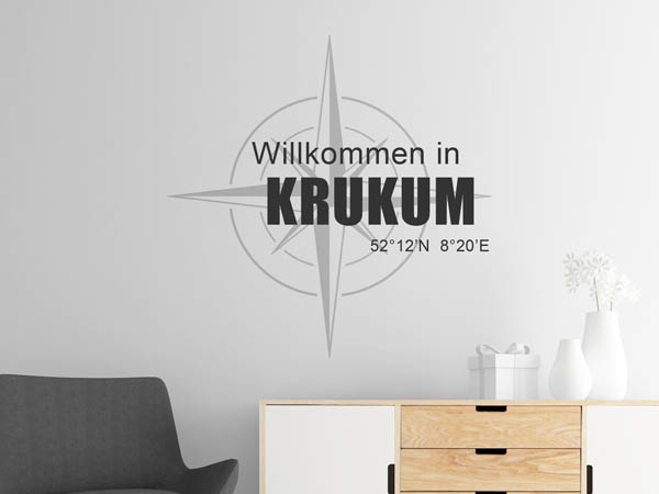 Wandtattoo Willkommen in Krukum mit den Koordinaten 52°12'N 8°20'E