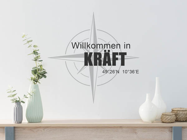 Wandtattoo Willkommen in Kräft mit den Koordinaten 49°26'N 10°36'E