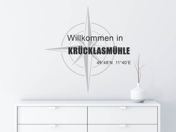 Wandtattoo Willkommen in Krücklasmühle mit den Koordinaten 49°48'N 11°40'E