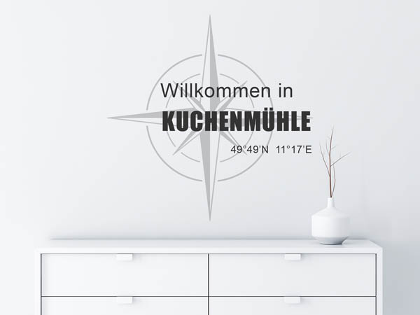 Wandtattoo Willkommen in Kuchenmühle mit den Koordinaten 49°49'N 11°17'E