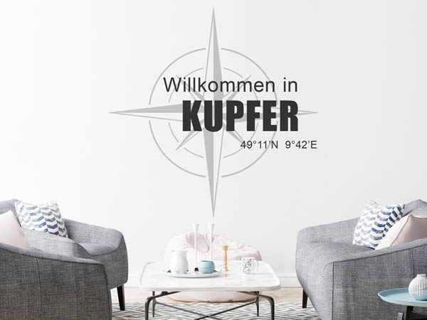 Wandtattoo Willkommen in Kupfer mit den Koordinaten 49°11'N 9°42'E