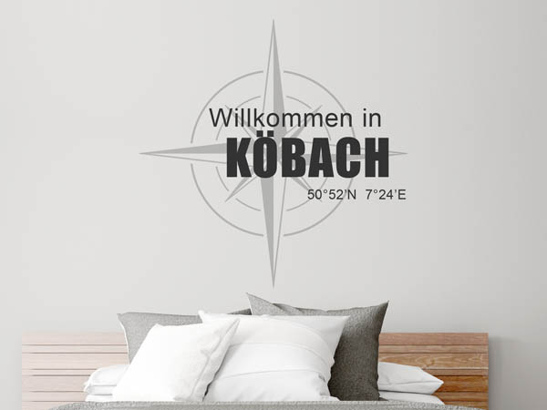 Wandtattoo Willkommen in Köbach mit den Koordinaten 50°52'N 7°24'E