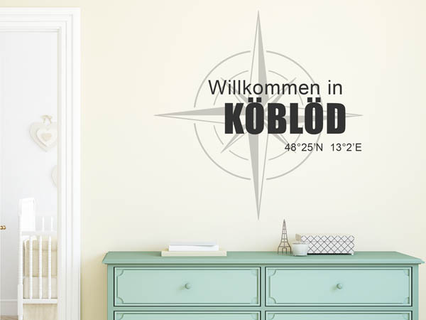 Wandtattoo Willkommen in Köblöd mit den Koordinaten 48°25'N 13°2'E