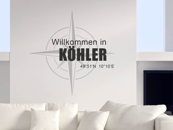 Wandtattoo Willkommen in Köhler mit den Koordinaten 49°51'N 10°10'E