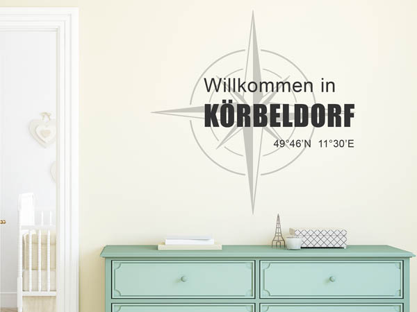 Wandtattoo Willkommen in Körbeldorf mit den Koordinaten 49°46'N 11°30'E