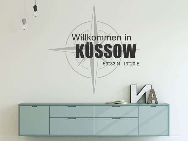 Wandtattoo Willkommen in Küssow mit den Koordinaten 53°33'N 13°20'E