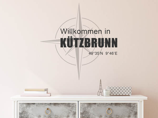 Wandtattoo Willkommen in Kützbrunn mit den Koordinaten 49°35'N 9°46'E