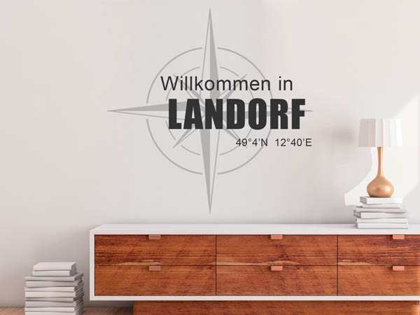 Wandtattoo Willkommen in Landorf mit den Koordinaten 49°4'N 12°40'E
