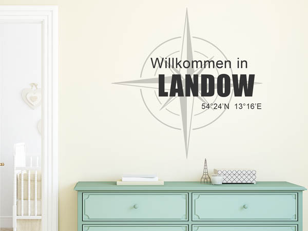 Wandtattoo Willkommen in Landow mit den Koordinaten 54°24'N 13°16'E