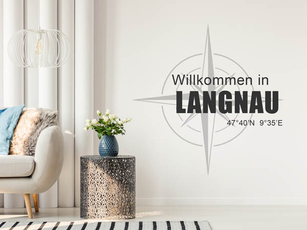 Wandtattoo Willkommen in Langnau mit den Koordinaten 47°40'N 9°35'E