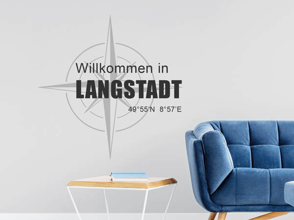 Wandtattoo Willkommen in Langstadt mit den Koordinaten 49°55'N 8°57'E