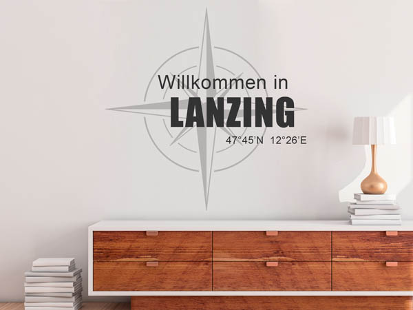 Wandtattoo Willkommen in Lanzing mit den Koordinaten 47°45'N 12°26'E